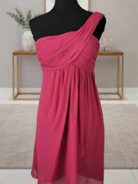 Bill Levkoff Pink One Shoulder Ruched Chiffon Evening Cocktail Dress 10